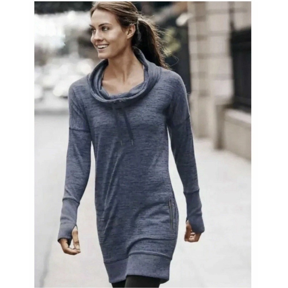 Athleta Sport It Tunic Sweatshirt Dress Cowl Neck Blue Size Small #721789 Casual